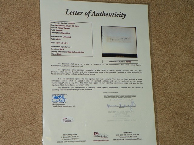 Honus Wagner Signed Autograph - JSA LOA