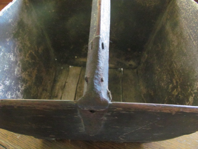 Antique primitive wood grain bucket basket with handle hand made