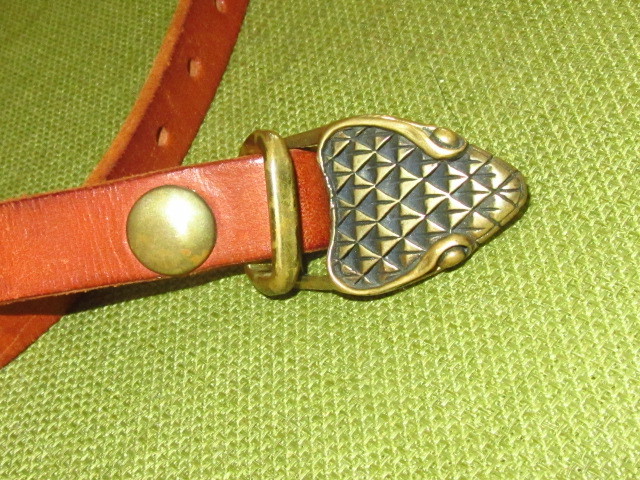RARE BRASS SNAKE HEAD BUCKLE BY ISIS 1980 CLEV O FORGED STUNNING DETAIL LEATHER