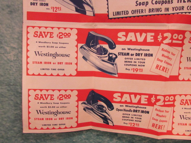 1950's Westinghouse Iron Steam Dry promotion advertising sign vintage Poster