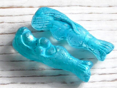 2 - 25x7mm CZECH MERMAID SEA GODDESS MATTE CLEAR AQUA BLUE WASH & AB GLASS BEADS