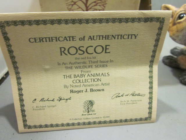 VINTAGE ROSCOE THE RED FOX KIT REDFOX ROGER BROWN SCULPTURE COA  USA IN BOX