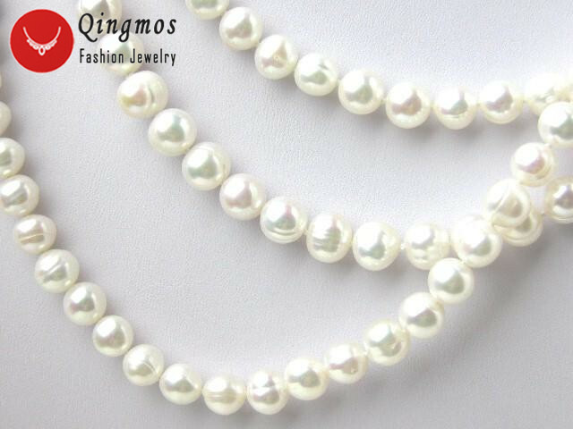 7-8mm Round Natural FW White Pearl Necklace for Women