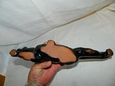 vintage ceramic Panther planter red clay, glossy black