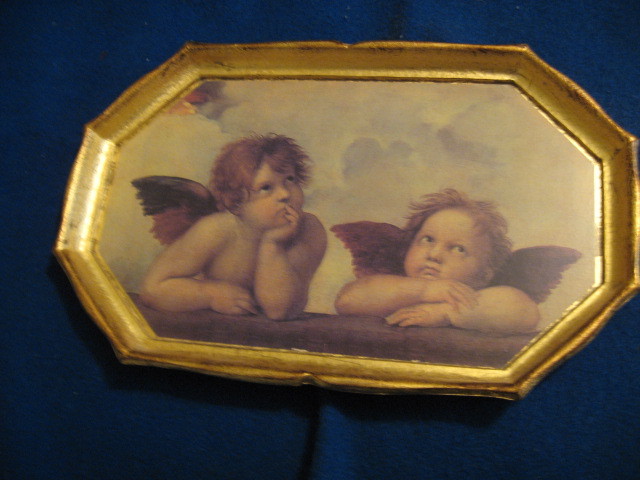 ITALIAN GILT BOTTICELLI'S CHERUBS WOOD TRAY 