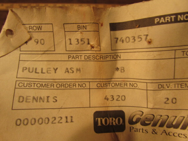 NOS Wheel Horse Toro Part 740357 pulley ASM B deck push mower lawn