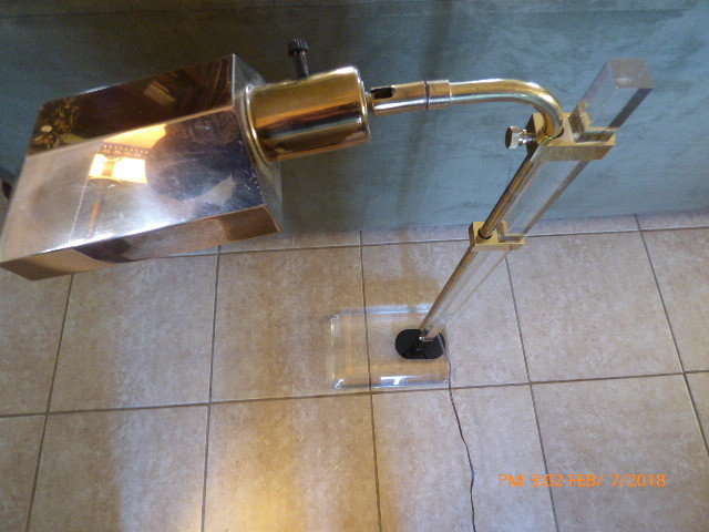 Lucite Floor Lamp with brass Vintage Reading Pharmacy  Mid Century Modern