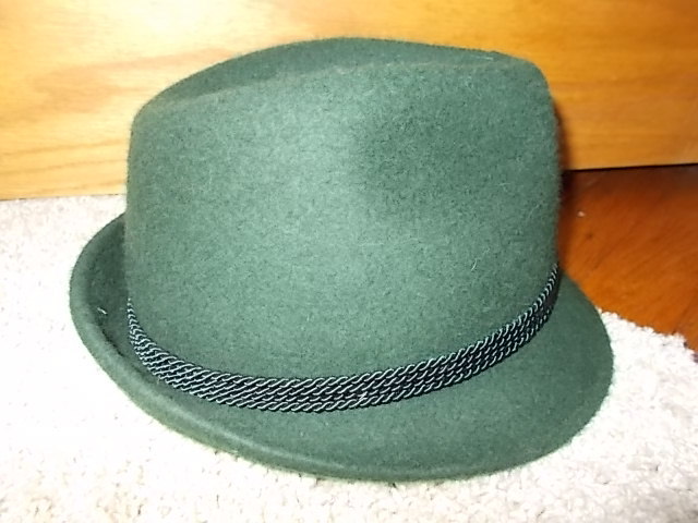 Vintage Oktoberfest Hat Bavarian AUSTRIA Fedora Green Wool w/3 Pins Hair Size 56