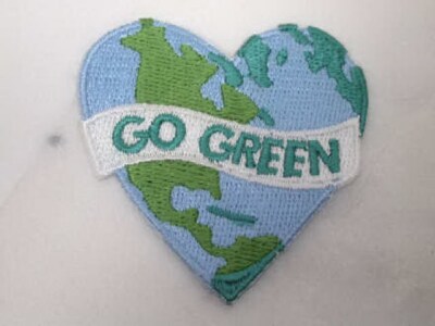 Earth Heart Go Green Ecology Embroidered Iron On Patch