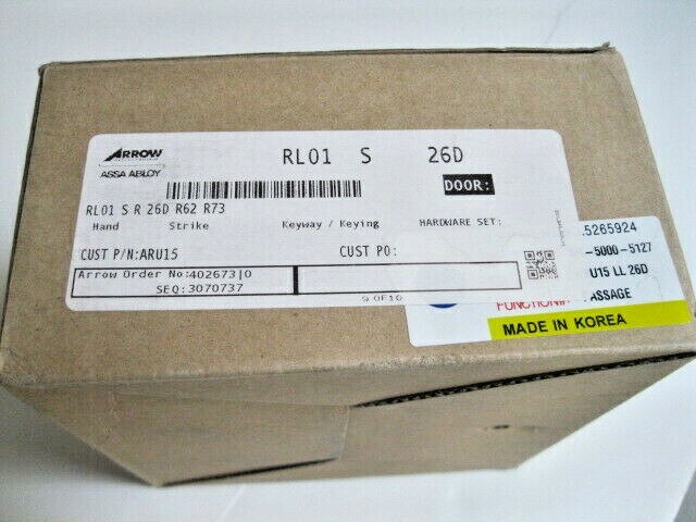 Lever Lockset,Mechanical,Passage,Grd. 2 ARROW RL01SR 26D