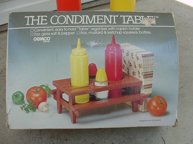Picnic Table Condiment Ketchup Mustard Salt Pepper Napkin Organizer 1980's Gemco
