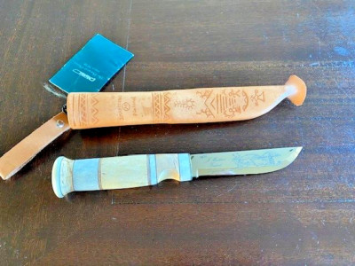 NEW Vintage J Marttiini Lapp Beinmesser Fixed Blade Reindeer Horn/Burch Handle