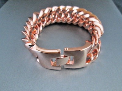 Bracelet 8 inch X 22.5 mm Cuban Curb Chain Rose Gold Plated over Stainless Steel