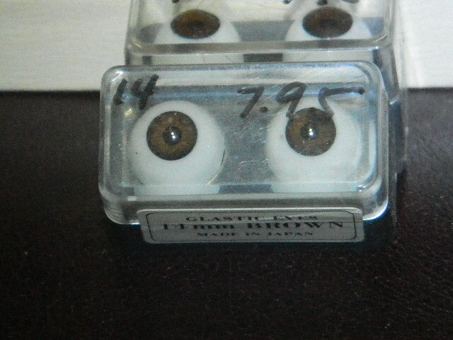 NOS VINTAGE GLASTIC DOLL EYES - 14MM BROWN - VINTAGE JAPAN DOLL EYES