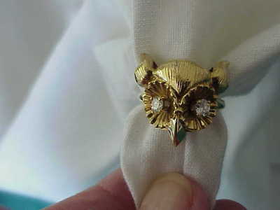 ART DECO 18K SOLID GOLD NUMBERED OWL RING WITH .34 CT VS1 F DIAMONDS SZ 5 1/2