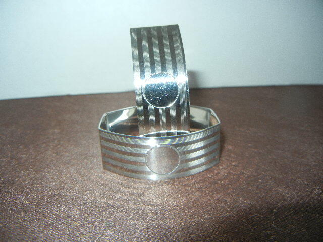STERLING SILVER (925) NAPKIN RINGS PAIR (2) ART DECO DESIGN EXCELLENT CONDITION