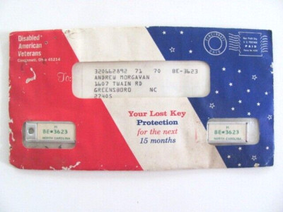1971 NORTH CAROLINA LICENSE PLATE ''DAV TAG SET'' NEVER USED, ALL ORIGINAL, NICE