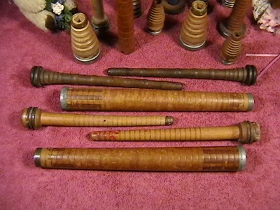 19 Vintage Wooden Textile Thread Sewing Spools Antique Industrial Bobbins Crafts