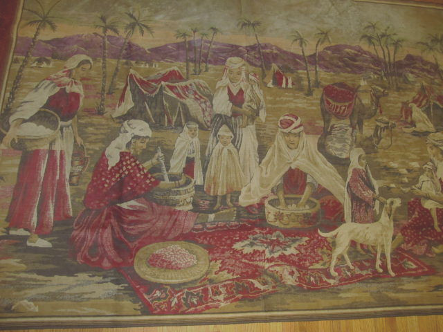 Antique Arabian Desert Tent Scene Wall Hanging Tapestry~Heavy Velvet Rug 72x50