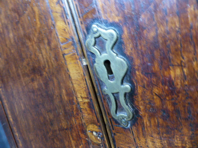 18th c period antique corner ornate inlaid hanging cupboard rosehead nails