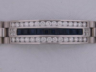 18K White Gold Sapphire and Diamond Bracelet 7.5 Inches, 7.25 (TCW)