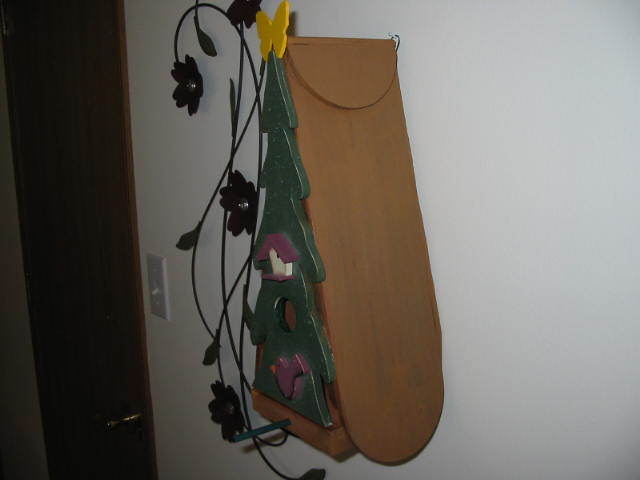 Large Rustic A-frame Birdhouse with Pine tree front - Cedar sides - bird perch