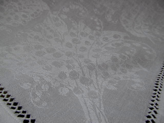 Set of 12~Lily of the Valley Fine Irish Linen Damask LAPKIN Antique Napkins 26