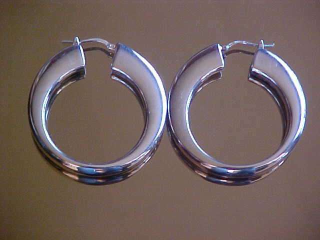 Vtg Sterling Silver Hoop Earrings 1 5/8