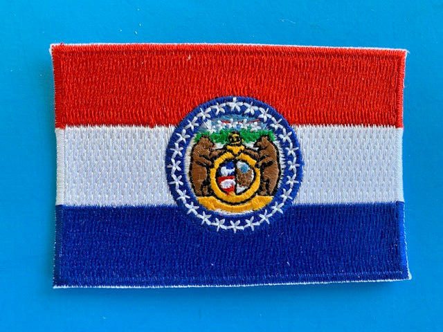 MISSOURI STATE FLAG EMBROIDERED PATCH IRON-ON OR SEW-ON HI-QLTY (3 x 2”)