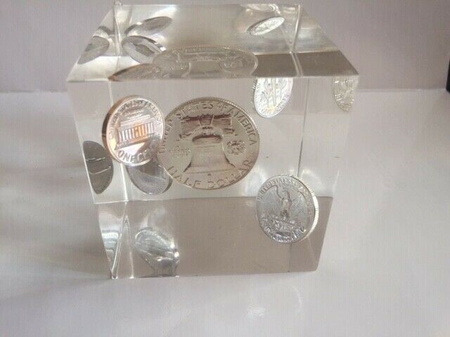 1961 proof  coins in cube of lucite