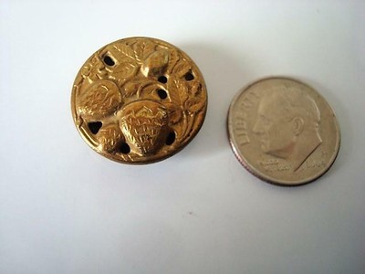 Vintage Brass Tone Metal Strawberries Button 3/4 In.