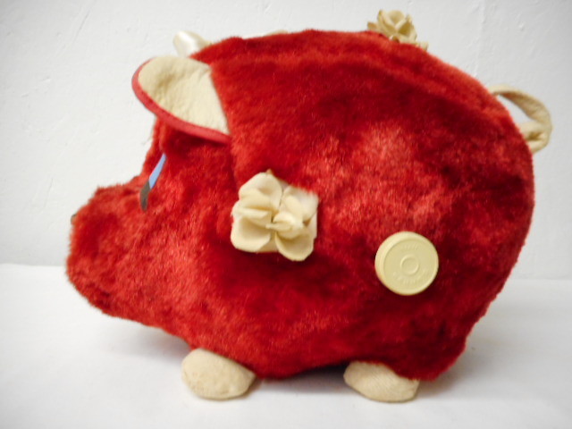 Vintage Red Stuffed Pig Music Box 