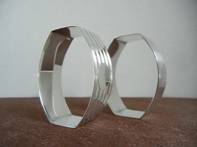 STERLING SILVER (925) NAPKIN RINGS PAIR (2) ART DECO DESIGN EXCELLENT CONDITION