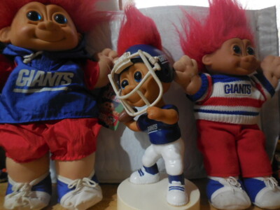 3 new york giants good luck troll dolls new but some ware over 30 years old  
