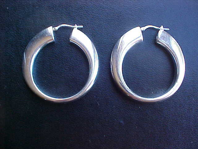 Vtg Sterling Silver Hoop Earrings 1 5/8