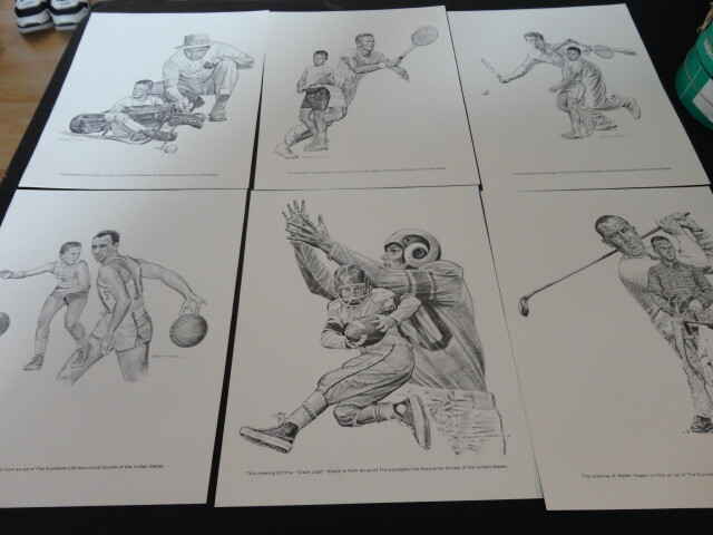 1960s Sports Hall Of Fame Equitable Life -Robert Riger Drawing Complete Set (20)
