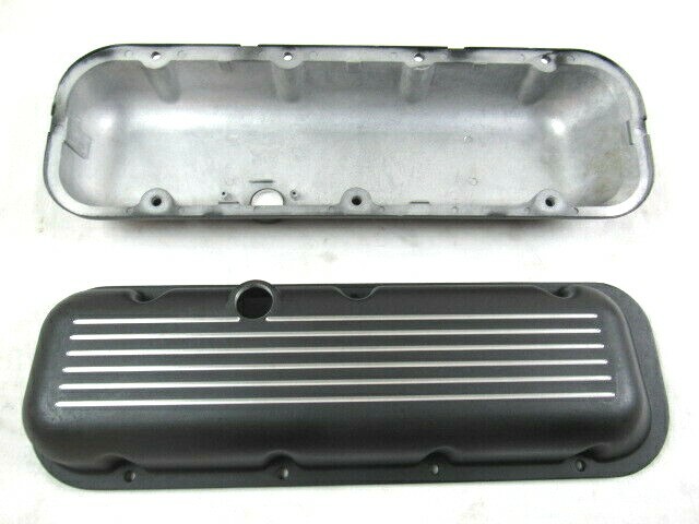 Chevy 396 454 502 Short Ball Mill Alum. Valve Cover Set w/ Holes Black E41108BK