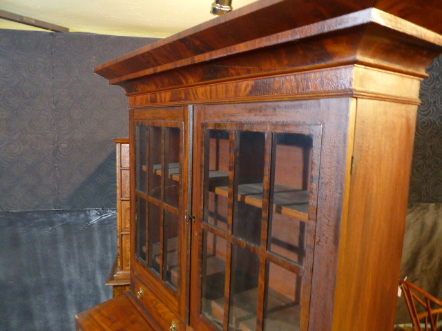 19thc antique empire bookcase desk crotch mahogany maker signed blaire warren vt