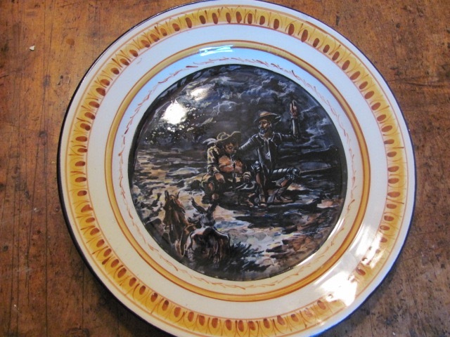 Spanish Don Quixote & Sancho Panza hand painted ORIGINAL Art Pottery PLATE 12.5