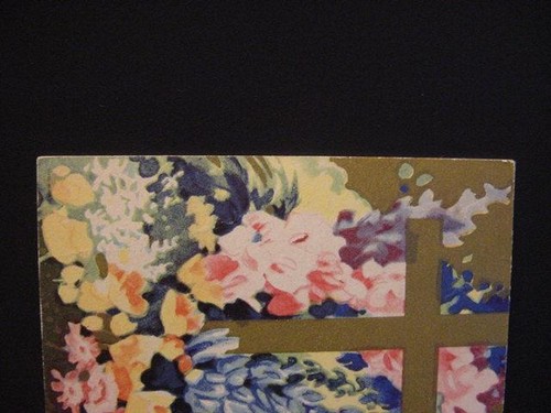 Vintage Lot of 2 Colorful Floral Unused EASTER Cards:1 Folder,1Flat w/Gold Deco