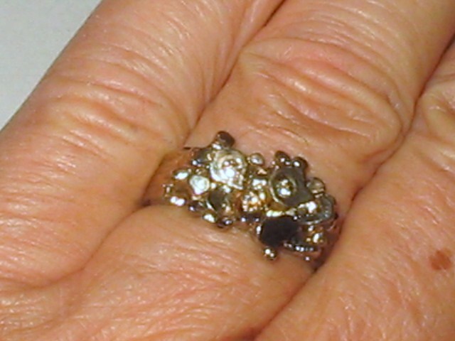 Vintage  Gold Plate Sterling Silver Nugget DIAMOND Ring 6.2g Sz 10.5-