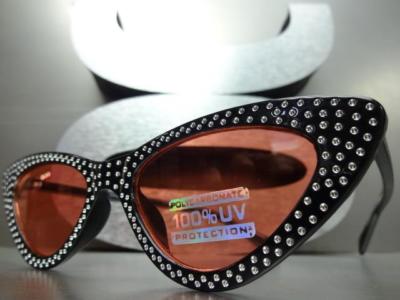 Elegant VINTAGE 50's RETRO Cat Eye Style SUN GLASSES Bling Black Frame Red Lens