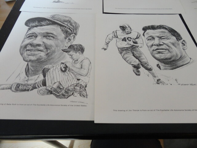 1960s Sports Hall Of Fame Equitable Life -Robert Riger Drawing Complete Set (20)