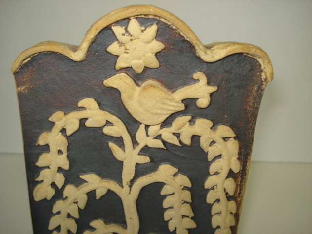 RARE VINTAGE BENNINGTON VERMONT SLAB POTTERY VASE SIGNED LOPEZ TREE BIRD