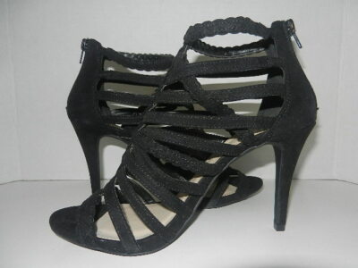 Fergalicious Tinker Heels Pumps Fabric Caged Gladiator Black 9 M