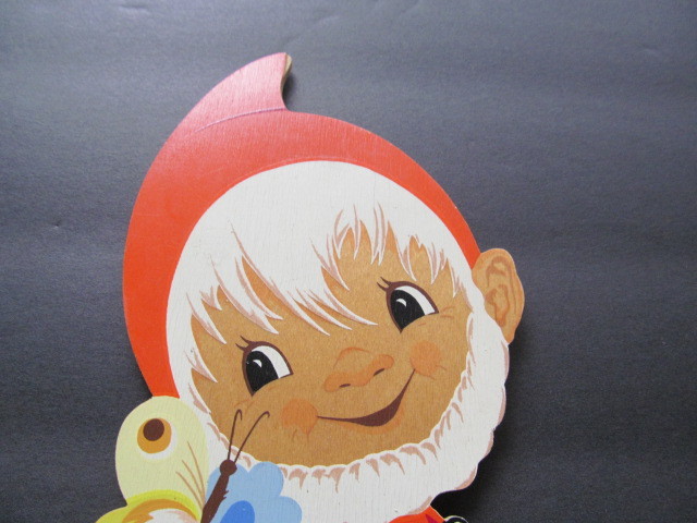 Mertens Kunst 1971 Wood Dwarf With Butterfly Wall Hanger Western Germany