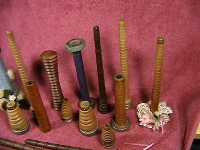 19 Vintage Wooden Textile Thread Sewing Spools Antique Industrial Bobbins Crafts