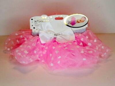 SO DORABLE Baby Infant Girls Tutu Pink Tulle Skirt Hearts Size 0-3 Months NWT