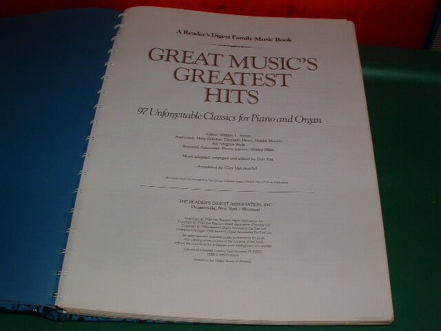 Readers Digest Family Music Book Great Music's Greatest Hits piano/organ 97songs
