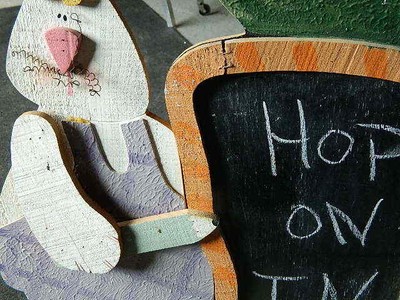 wood folding Spring Easter Bunny Rabbit Sign with Message Chalkboard 37